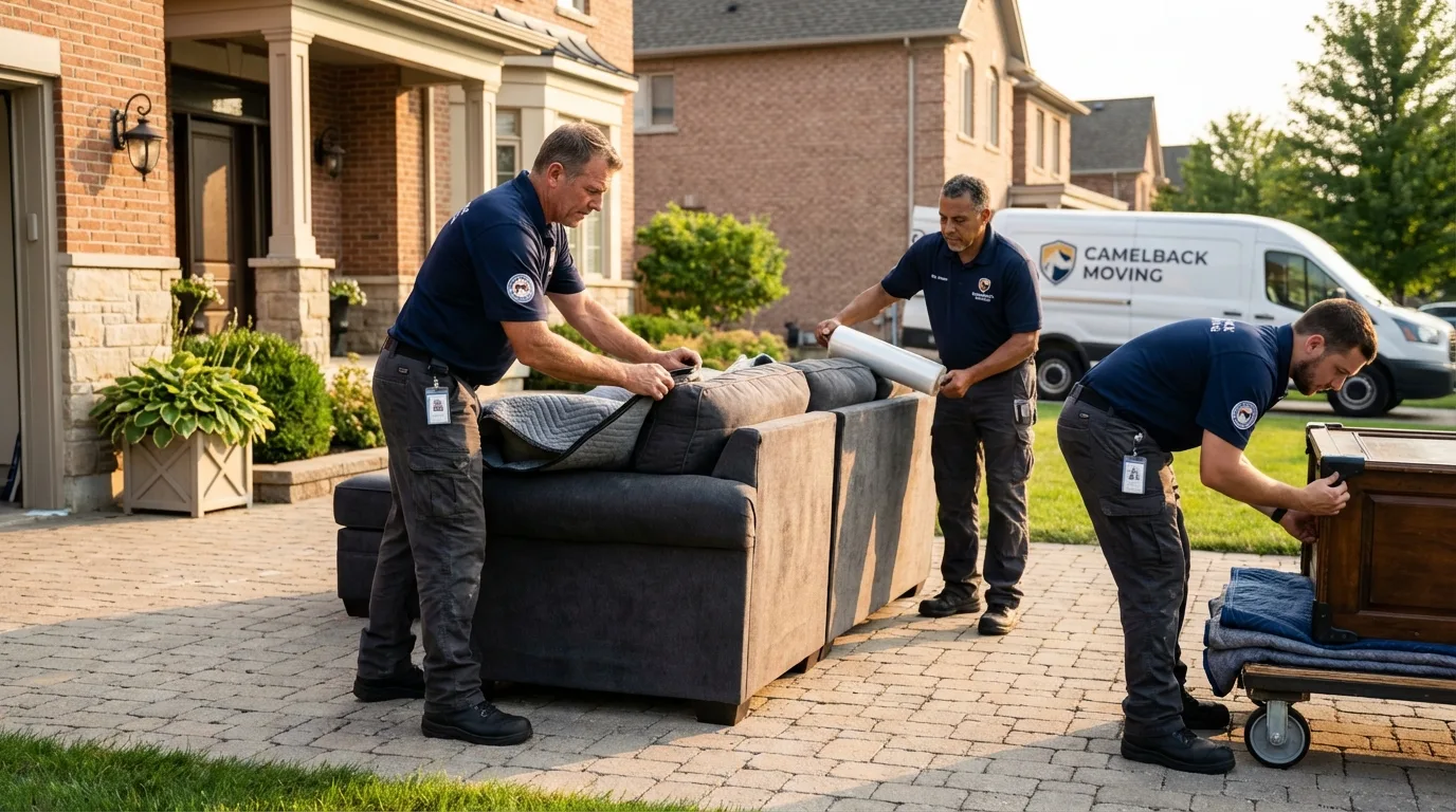 Large estate moving crew wrapping furniture in Maynard, MA